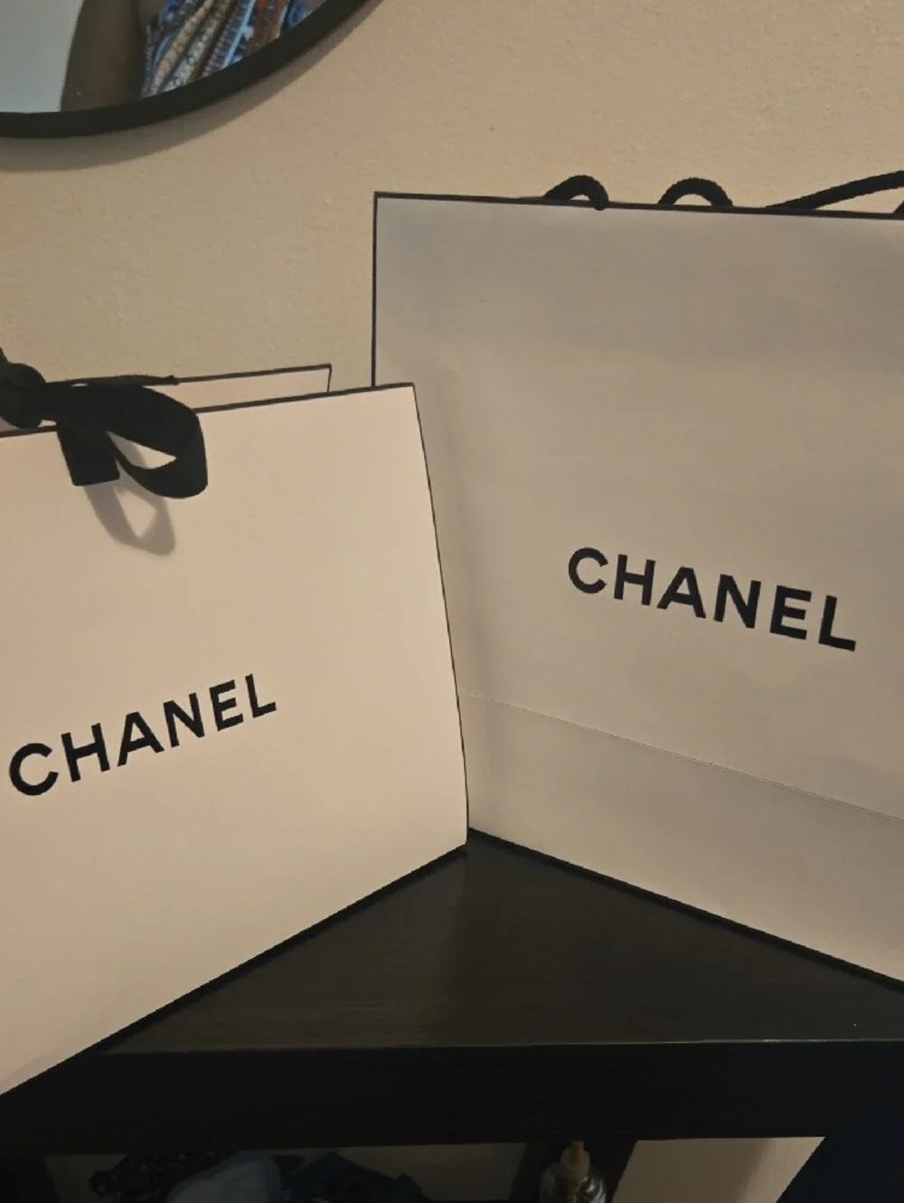CHANEL White and Black Luxury Shopping Bag